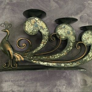 Vintage metal peacock with mosaic mirrors and 3 candle holders. Rustic design.